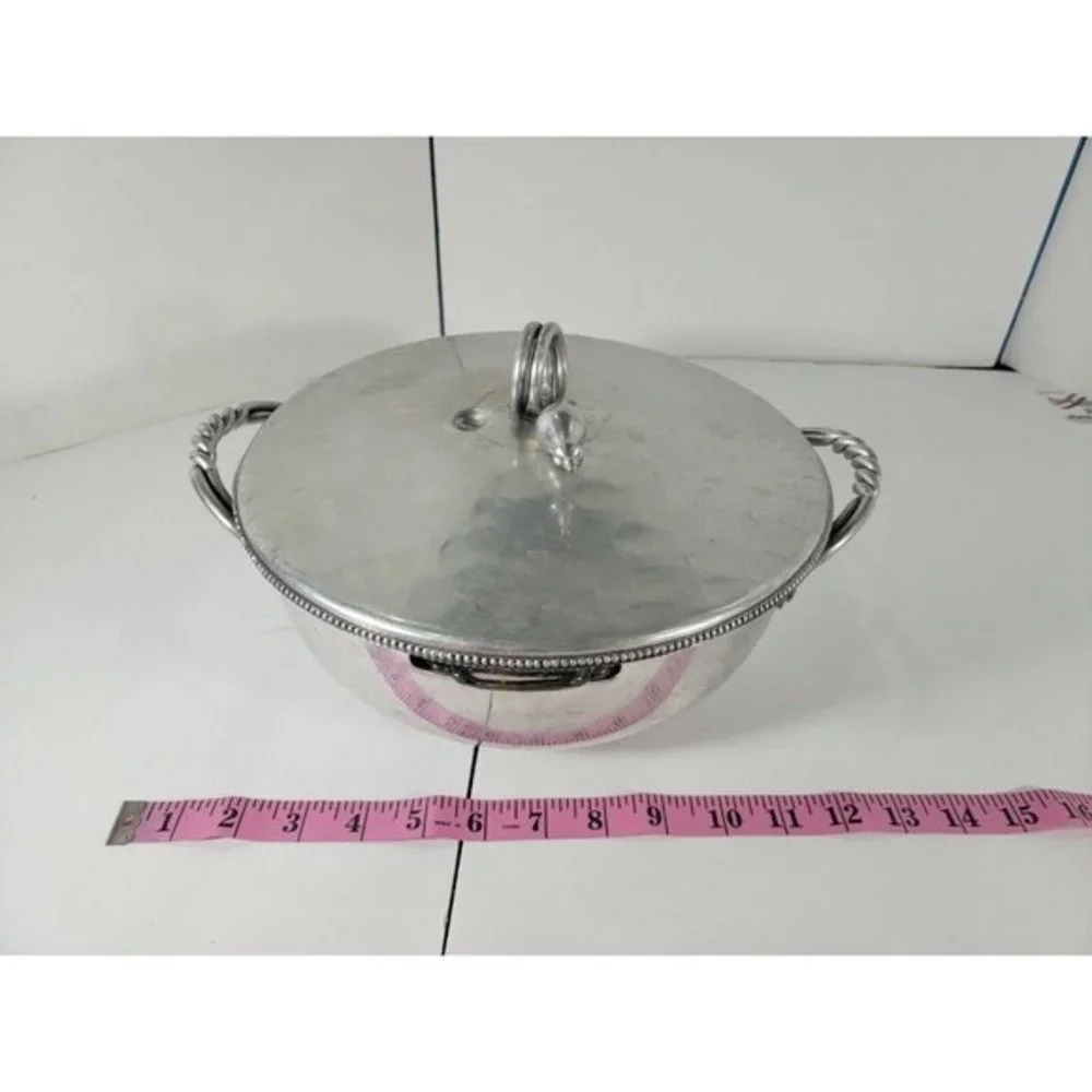 1950s Hand Hammered‎ Aluminum Casserole Server with Pyrex Bowl Glass Insert